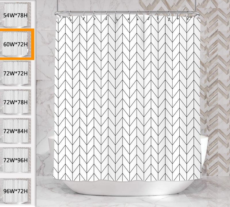 Riyidecor Boho Chevron Herringbone Shower Curtain Black White 60x72 Inch Geometric Striped Simple Modern Classy Neutral Contemporary 12 Pack Hooks Decor Fabric Bathroom Set Polyester Waterproof - Image 2